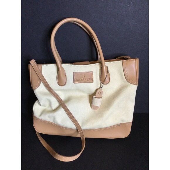 Etienne Aigner Women's Canvas Tote Bag Purse Tan One Size Neutral Shoulder Strap